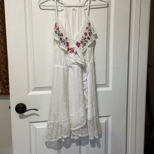 White, lace, embellished mini dress. Perfect for Summer! WORN ONCE